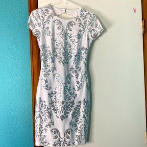 Never worn. White and Silver Sequin Dress